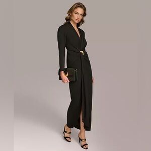 Donna Karan Women's Hardware Long-Sleeve Draped Gown